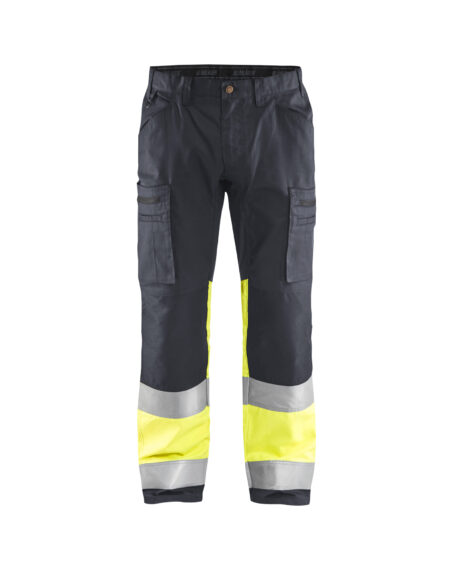 Pantalon artisan haute-visibilité +stretch Gris moyen/Jaune fluo