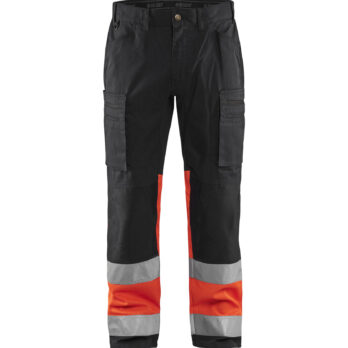 Pantalon artisan haute-visibilité +stretch Noir/Rouge fluo