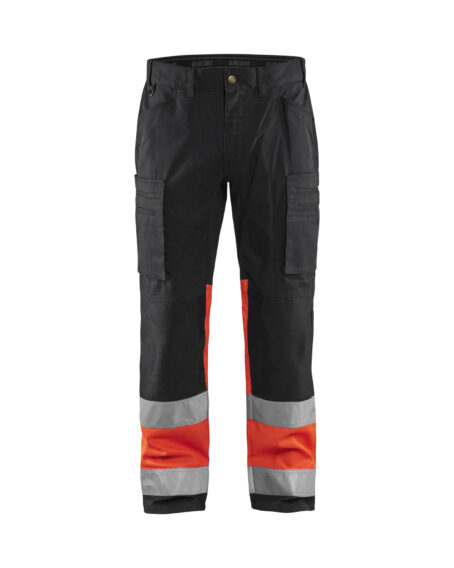 Pantalon artisan haute-visibilité +stretch Noir/Rouge fluo