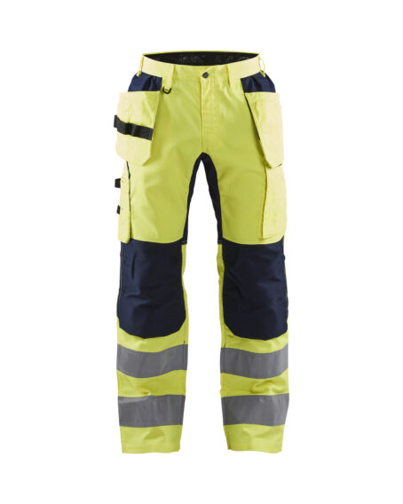 Pantalon artisan haute-visibilité +stretch Jaune fluo/Marine