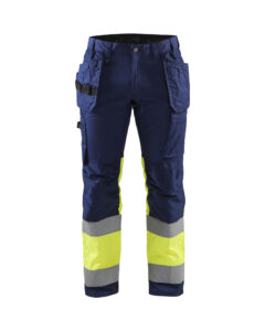 Pantalon artisan haute-visibilité +stretch Marine/Jaune fluo