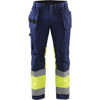 Pantalon artisan haute-visibilité +stretch Marine/Jaune fluo