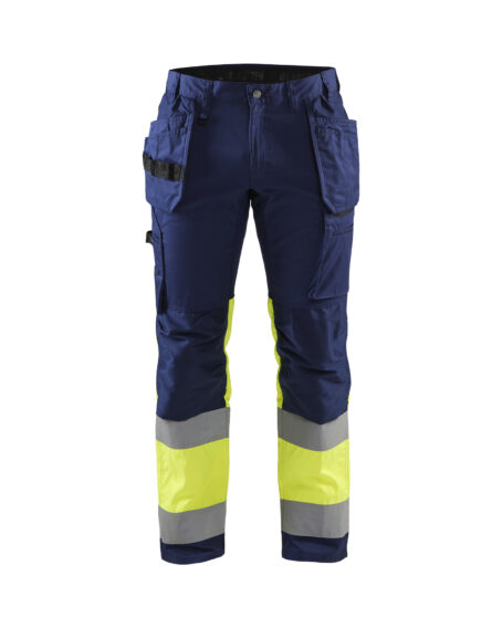 Pantalon artisan haute-visibilité +stretch Marine/Jaune fluo