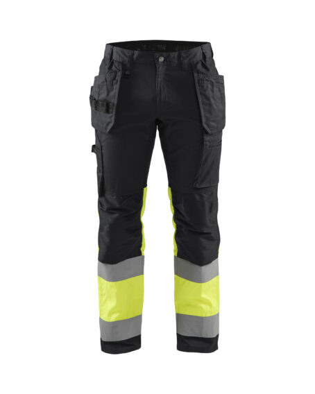 Pantalon artisan haute-visibilité +stretch Noir/Jaune fluo