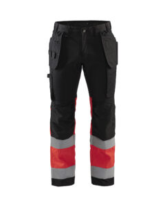 Pantalon artisan haute-visibilité +stretch Noir/Rouge fluo