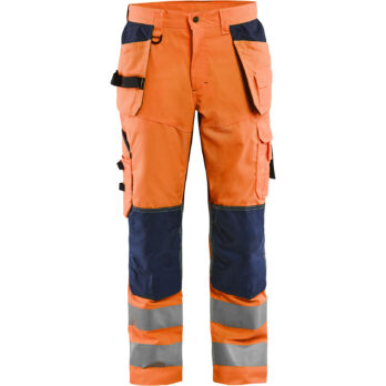 Pantalon artisan aéré haute visibilité +stretch Orange fluo/Marine