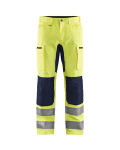 Pantalon artisan haute-visibilité +stretch Jaune fluo/Marine