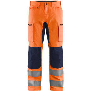 Pantalon artisan haute-visibilité +stretch Orange fluo/Marine