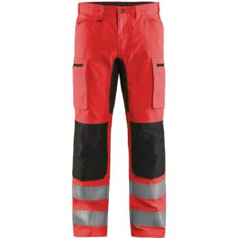 Pantalon artisan haute-visibilité +stretch Rouge fluo/Noir