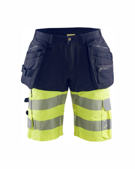 Short haute visibilité stretch 4D Marine/Jaune fluo