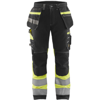 Pantalon artisan haute visibilité +stretch Noir/Jaune fluo