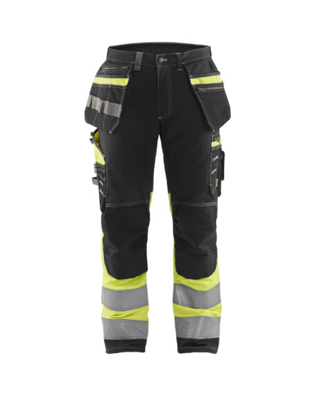 Pantalon artisan haute visibilité +stretch Noir/Jaune fluo