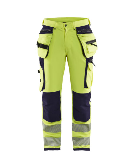 Pantalon artisan haute-visibilité stretch 4D Jaune fluo/Marine