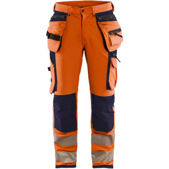 Pantalon artisan haute-visibilité stretch 4D Orange fluo/Marine