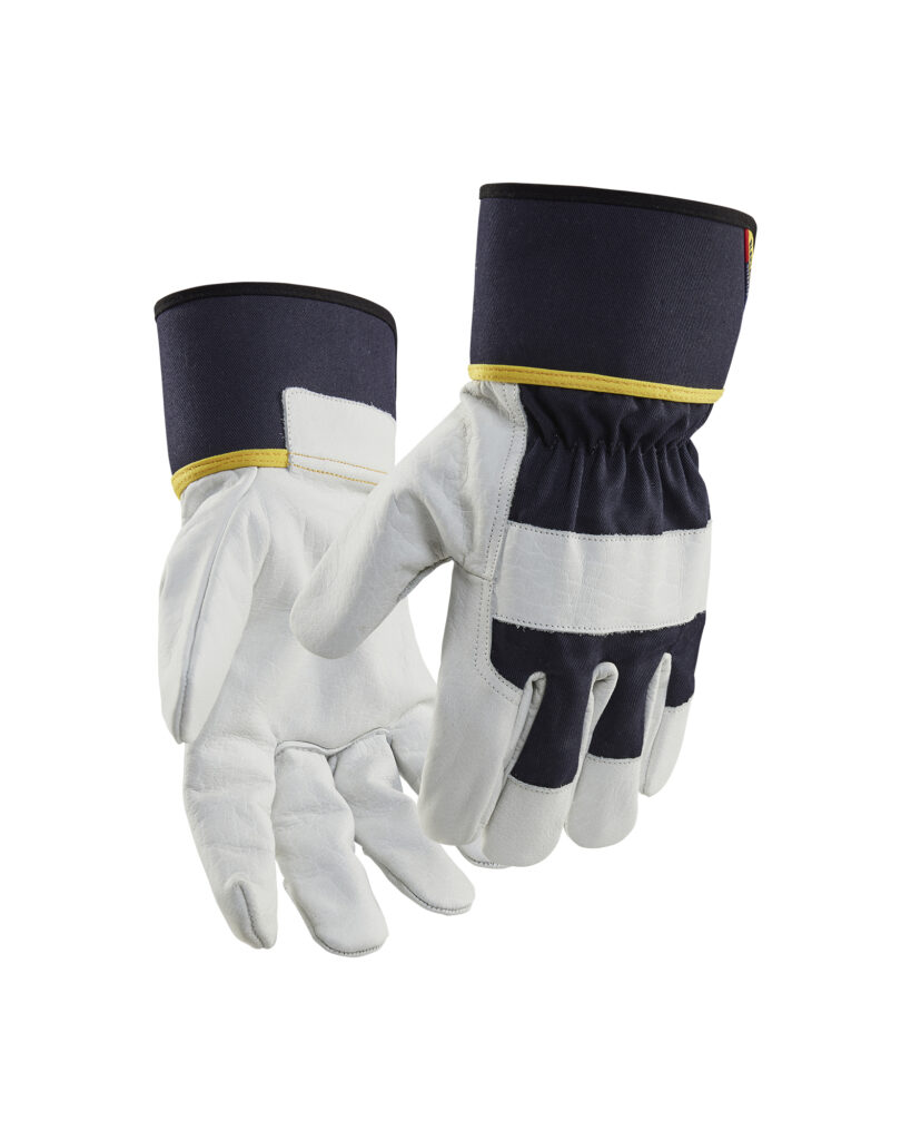 Gants de protection en cuir Marine foncé/Blanc