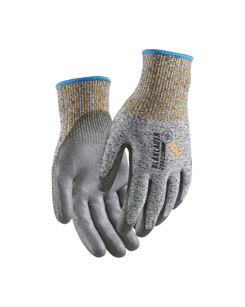 Gants de travail en PU trempé anti coupure niveau C Noir/Blanc