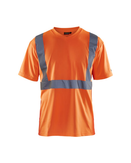 T-shirt haute visibilité col V Orange fluo