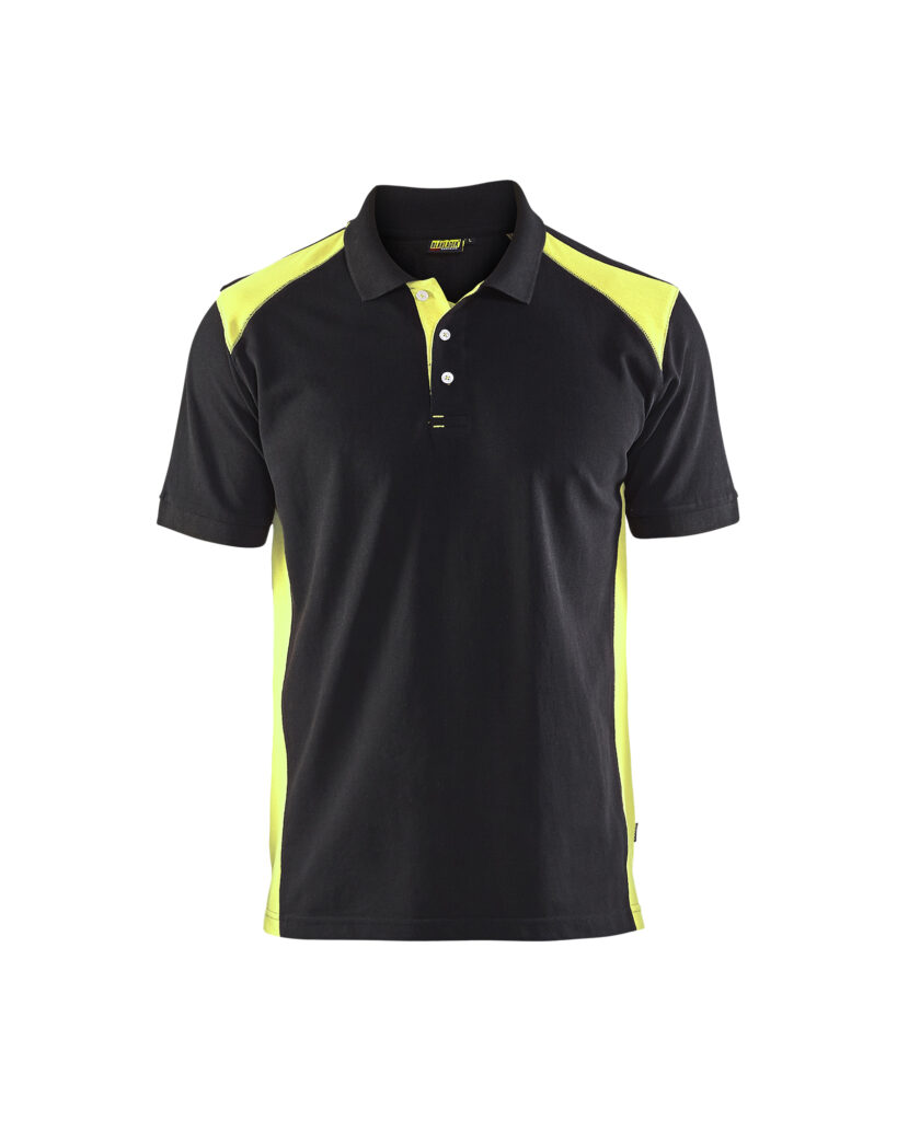 Polo Piqué Noir/Jaune fluo