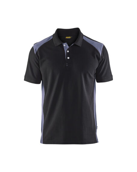 Polo Piqué Noir/Gris clair