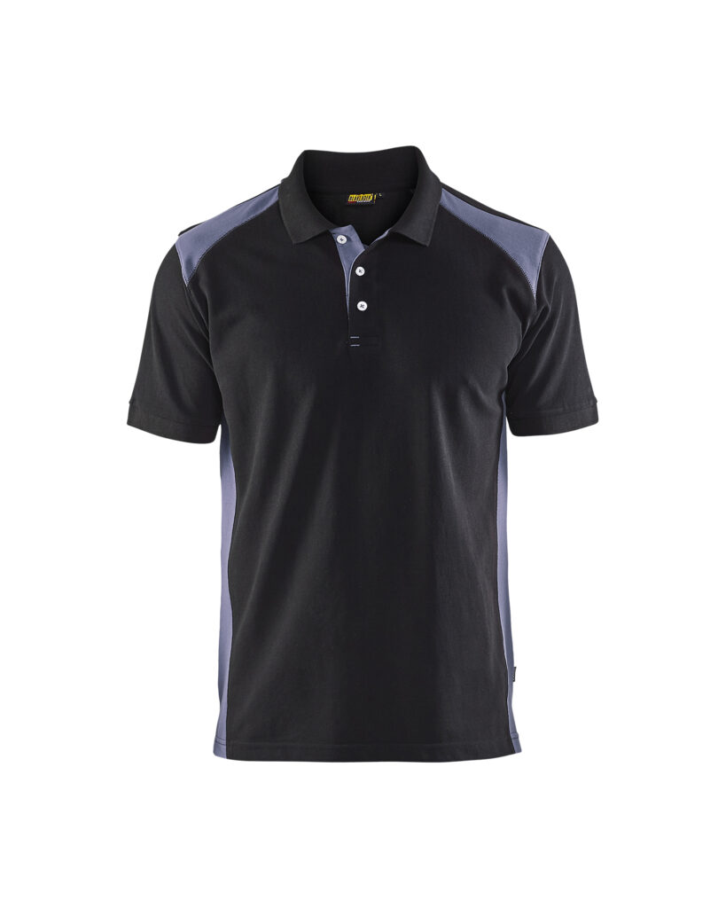 Polo Piqué Noir/Gris clair