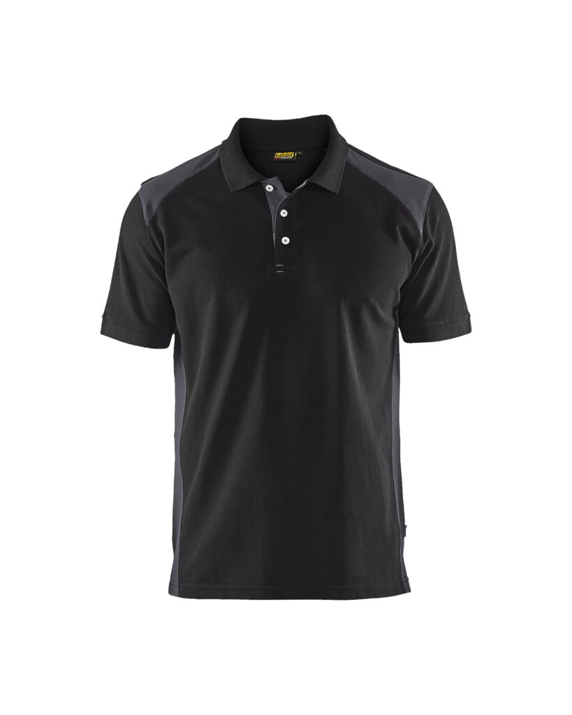 Polo Piqué Noir/Gris moyen