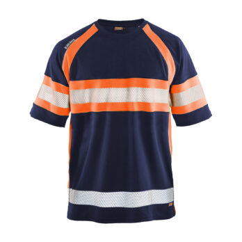 T-shirt haute visibilité anti-UV Marine/Orange fluo