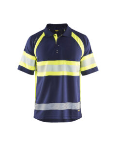 Polo haute visibilité anti-UV Marine/Jaune fluo