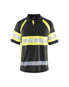 Polo haute visibilité anti-UV Noir/Jaune fluo