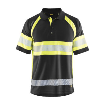 Polo haute visibilité anti-UV Noir/Jaune fluo