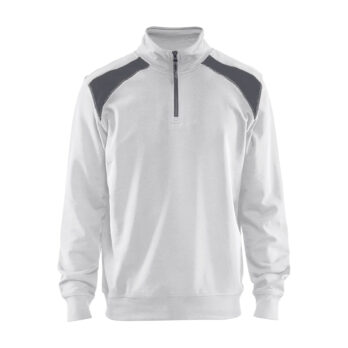 Sweat col camionneur bicolore Blanc/Gris clair