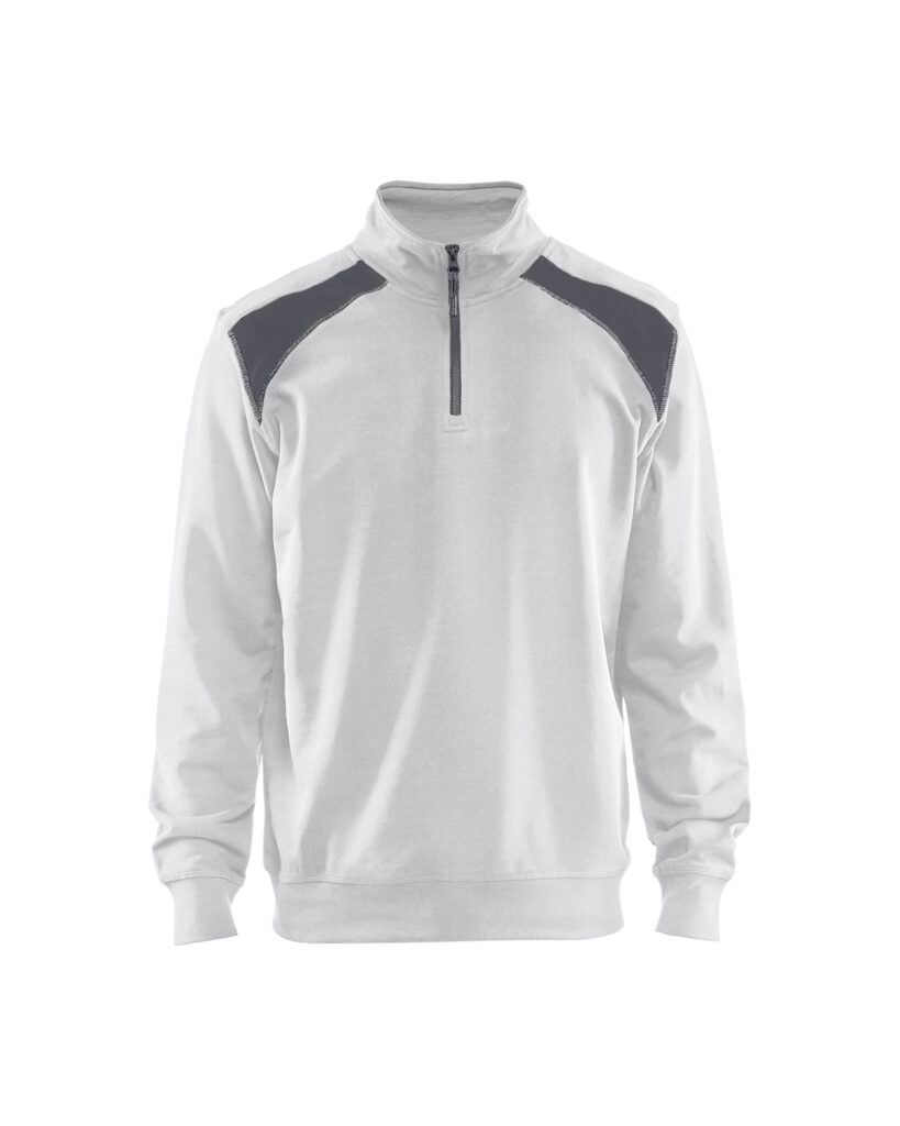 Sweat col camionneur bicolore Blanc/Gris clair