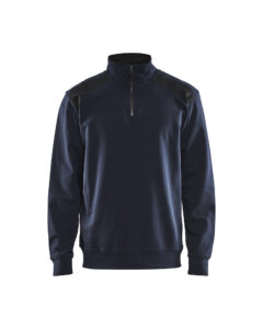 Sweat col camionneur bicolore Marine foncé/Noir