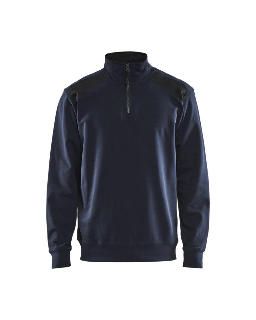 Sweat col camionneur bicolore Marine foncé/Noir