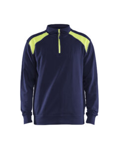 Sweat col camionneur bicolore Marine/Jaune fluo