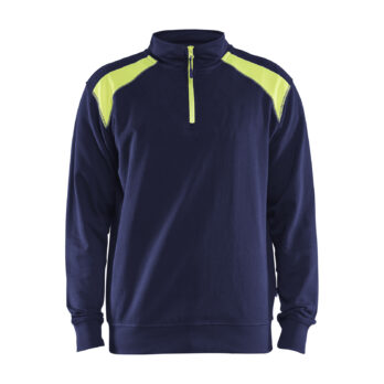 Sweat col camionneur bicolore Marine/Jaune fluo