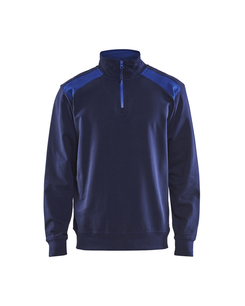 Sweat col camionneur bicolore Marine/Bleu Roi