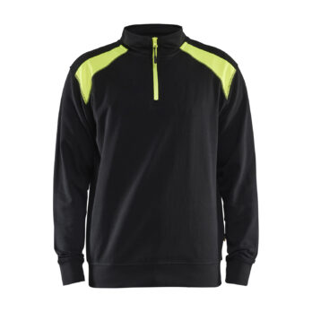 Sweat col camionneur bicolore Noir/Jaune fluo