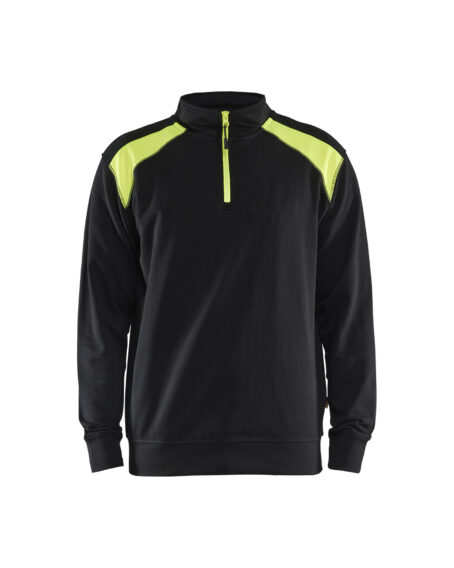 Sweat col camionneur bicolore Noir/Jaune fluo