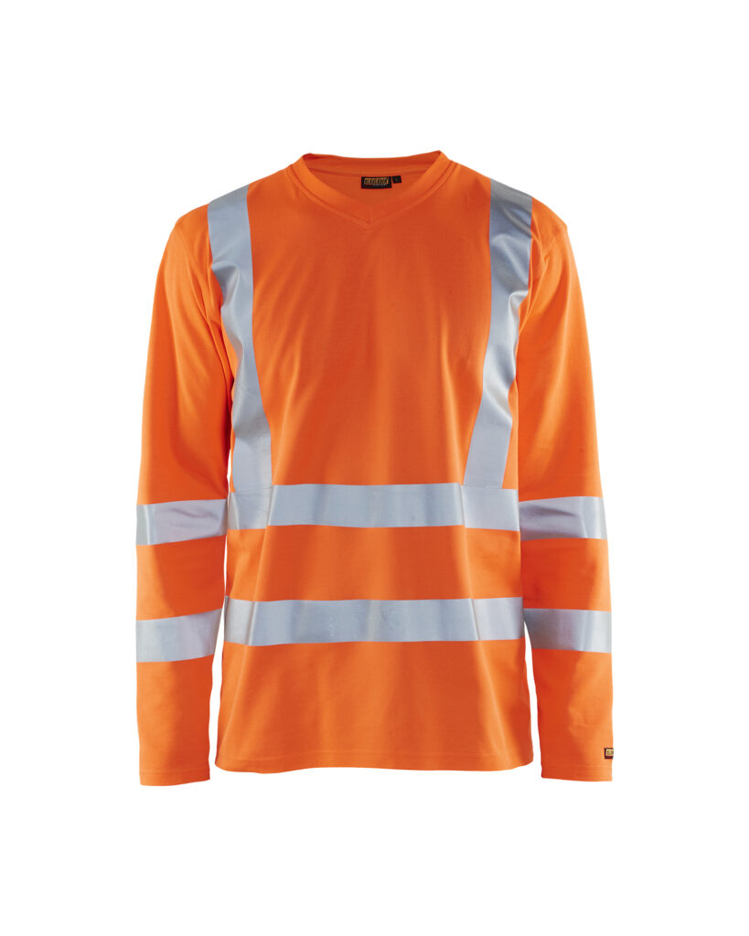 T-Shirt manches longues haute visibilité col V anti-UV Orange fluo