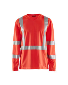 T-Shirt manches longues haute visibilité col V anti-UV anti-odeur Rouge fluo