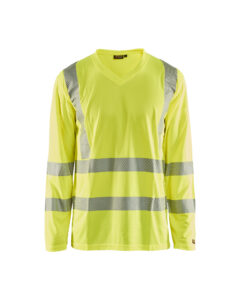 T-shirt manches longues col V haute visibilité anti-UV Jaune fluo