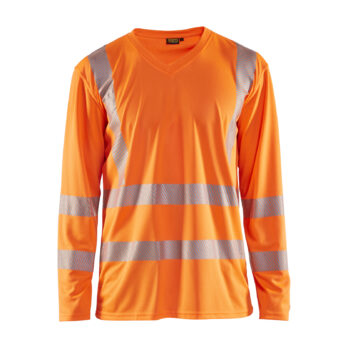 T-shirt manches longues col V haute visibilité anti-UV Orange fluo