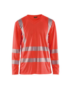 T-shirt manches longues col V haute visibilité anti-UV Rouge fluo