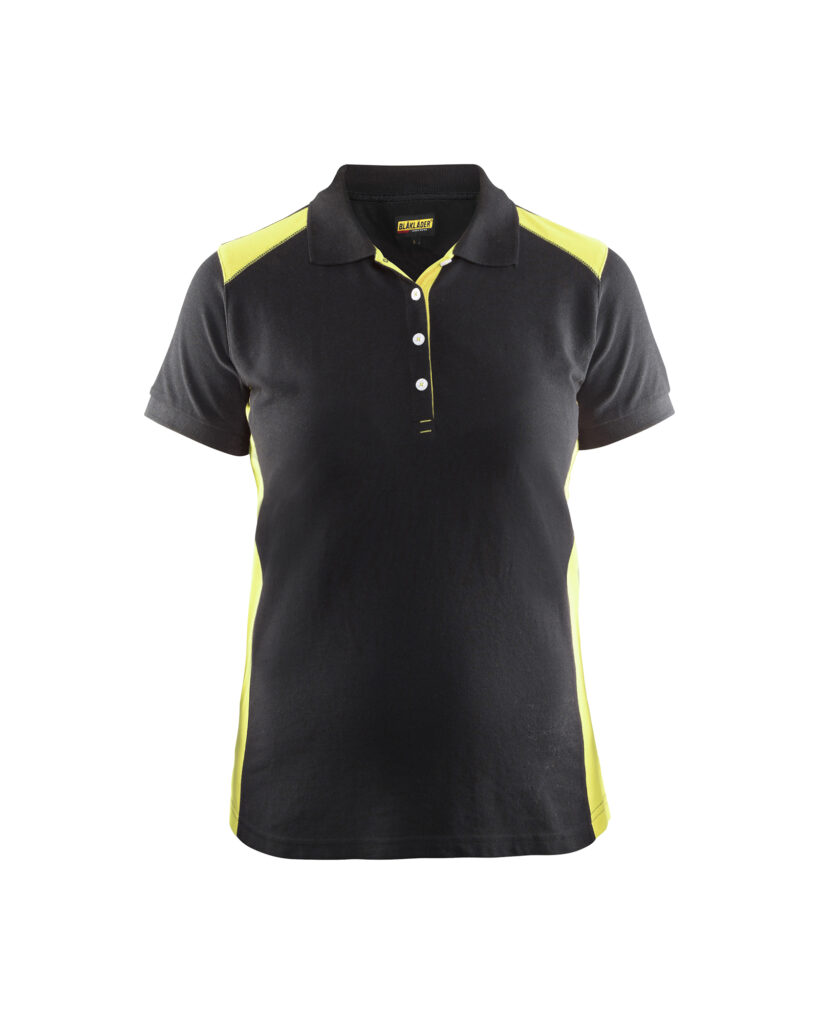 Polo Femme Noir/Jaune fluo