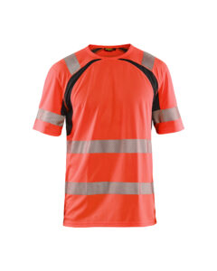 T-shirt anti-UV haute-visibilité Rouge fluo/Noir