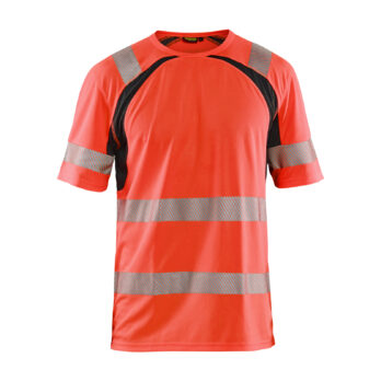 T-shirt anti-UV haute-visibilité Rouge fluo/Noir