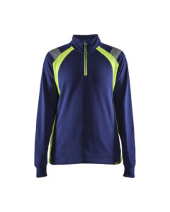 Sweat à zip femme Marine/Jaune fluo