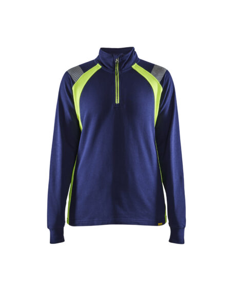 Sweat à zip femme Marine/Jaune fluo