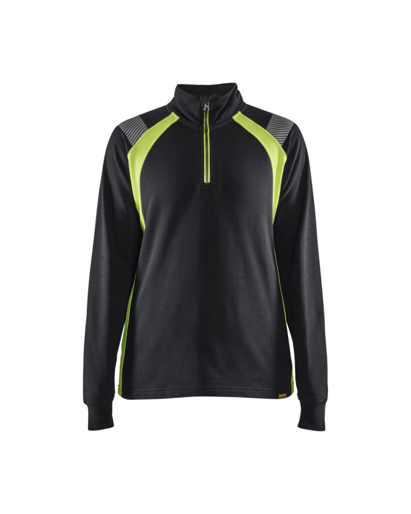 Sweat à zip femme Noir/Jaune fluo