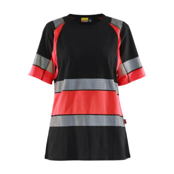 Hivis T-shirt two col class 1 Ladies Noir/Rouge fluo